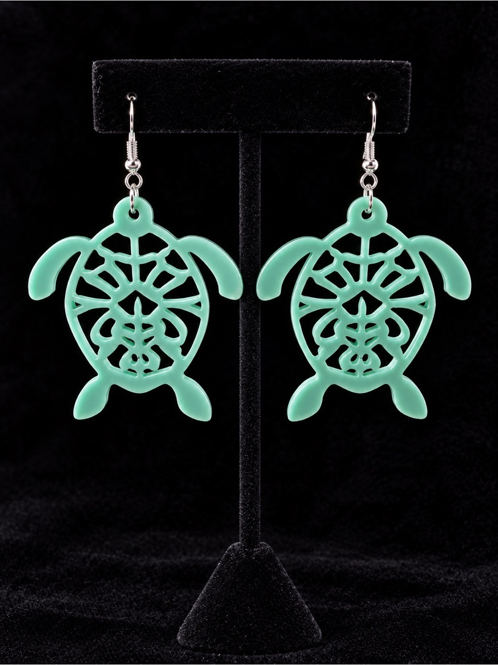 Sea Turtle Cutout Dangle Earrings in Mint Green